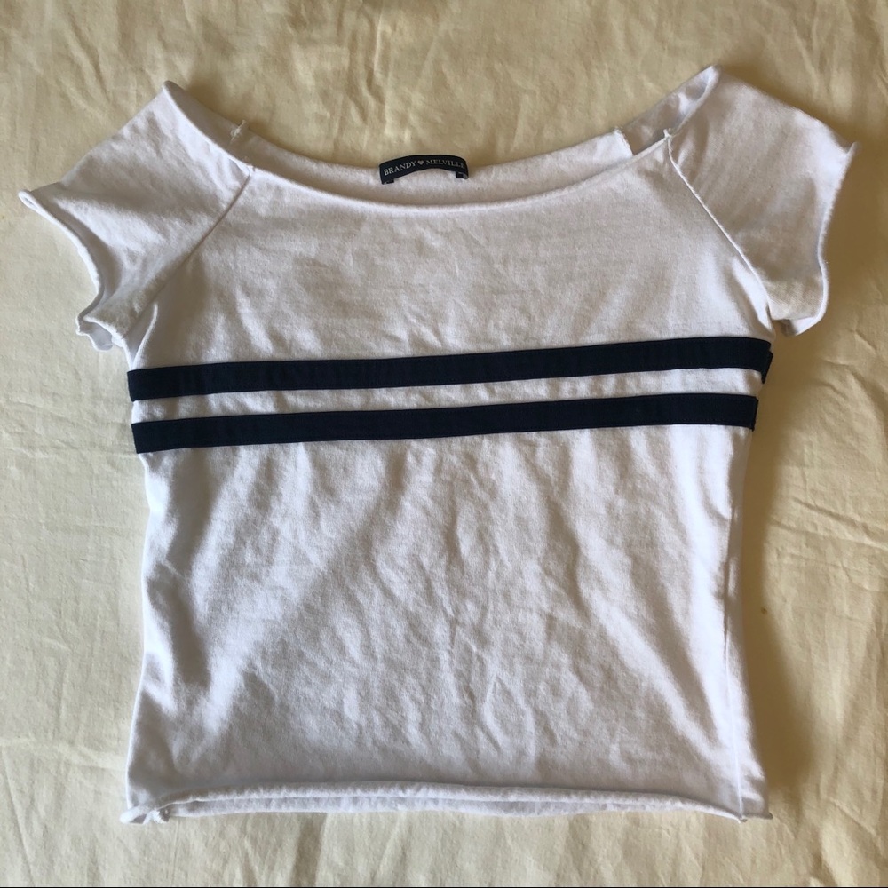 Brandy Melville White Striped Rin Top